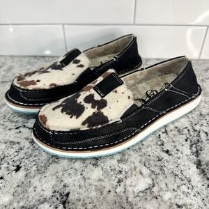 Womens Gypsy Jazz Very G Sarah Black Cow Print Slip On Shoe Sz 9 New Box No Lid